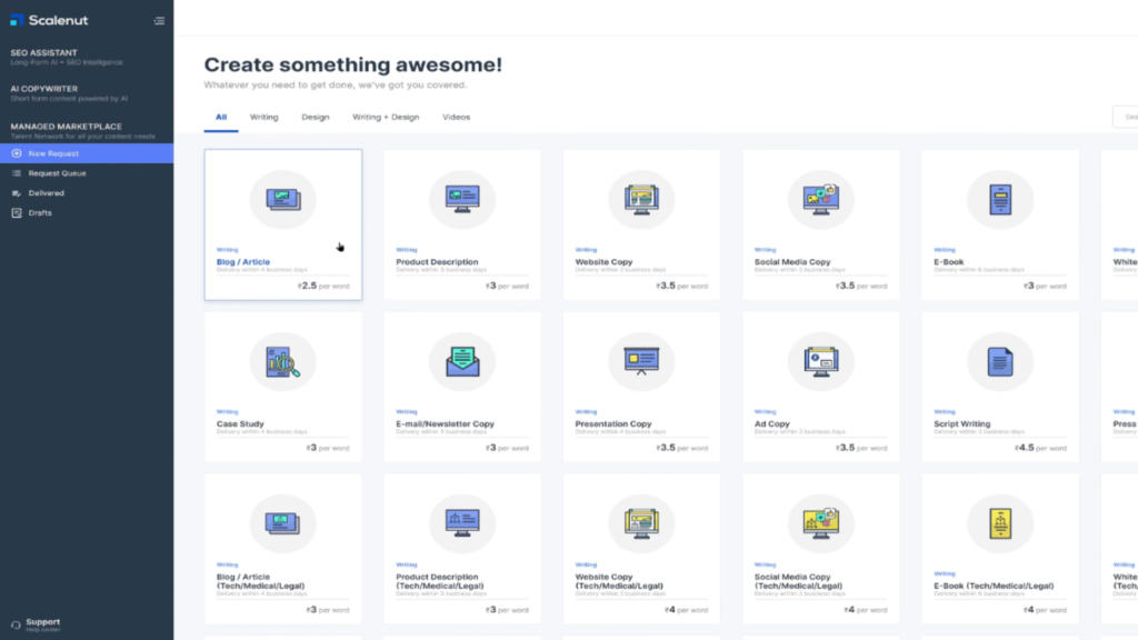 scalenut ai seo writing tool dashboard with content optimizer and keyword planner