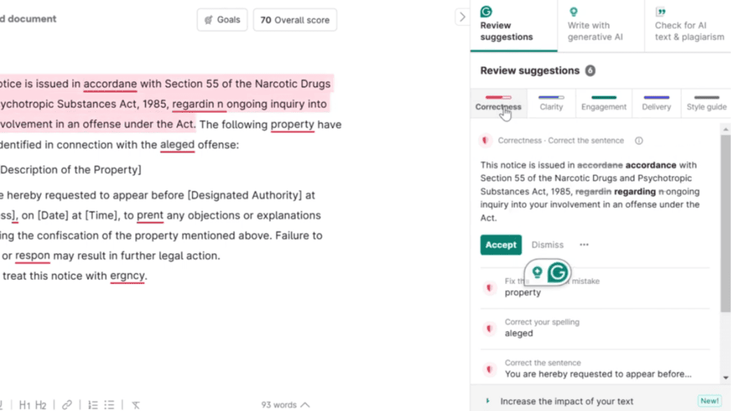 grammarly ai writing assistant checking grammar spelling and tone in real time