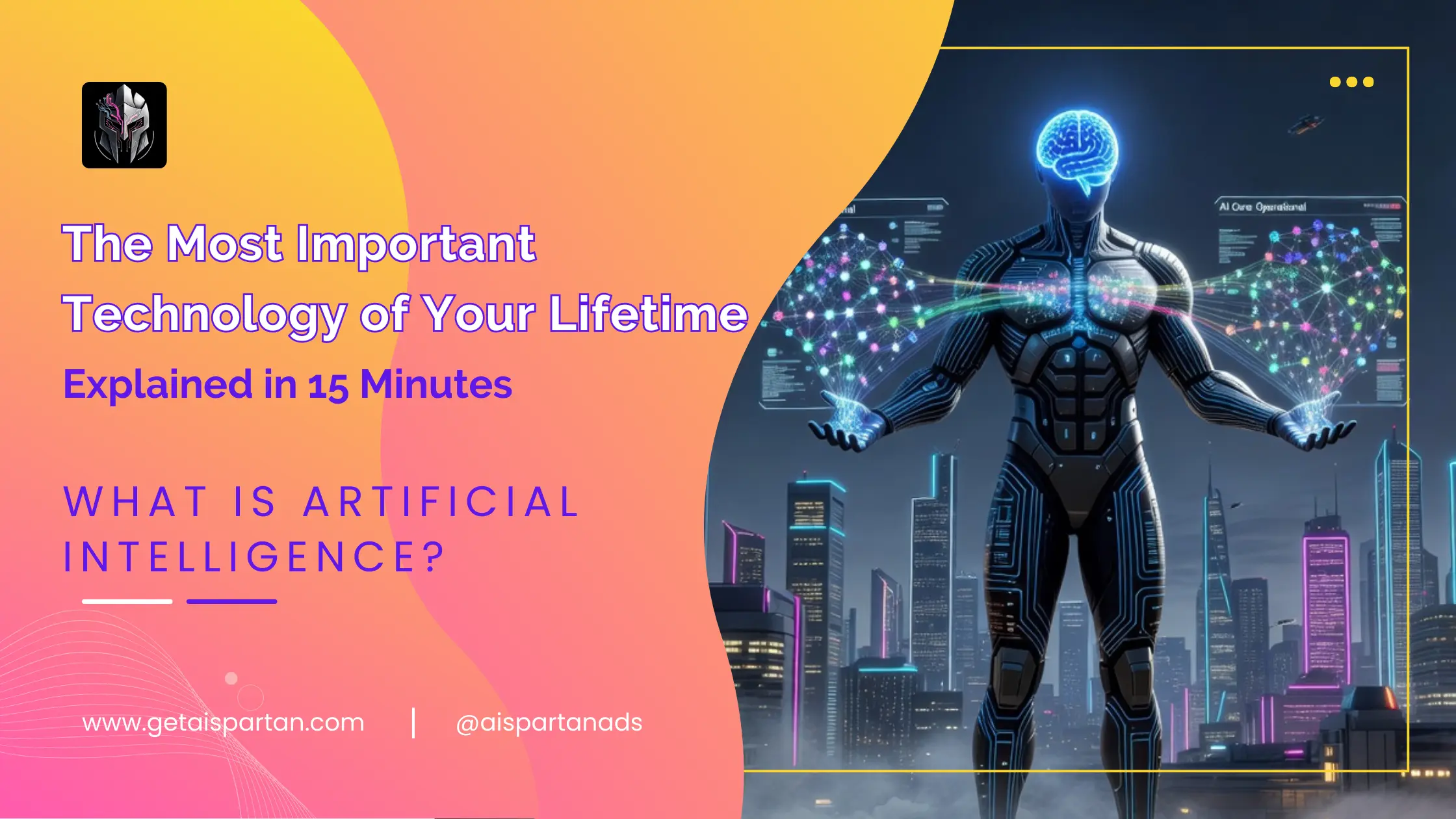 What is artificial intelligence - digital brain made of neural network connections surrounded by AI application icons including healthcare, transportation, and communication symbols - beginner guide 2026