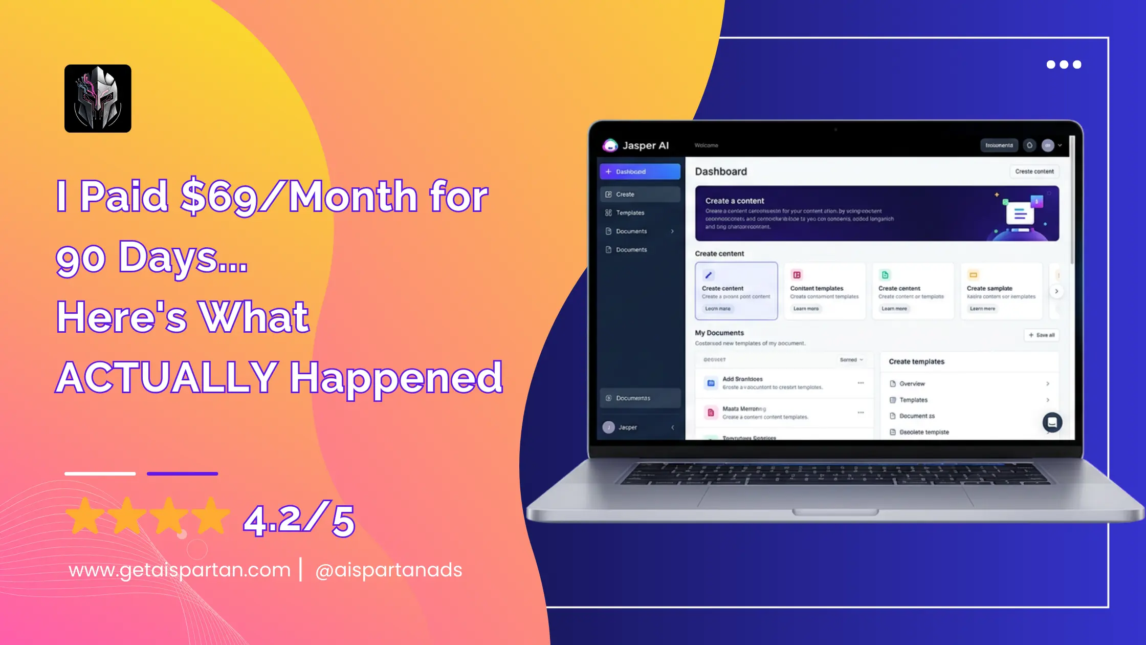 Jasper AI Review 2026 featured image with 4.2 out of 5 star rating