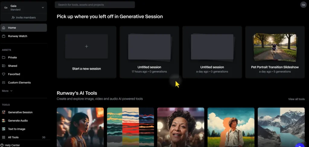 Runway ML Gen-3 Alpha video generation interface with text-to-video workspace