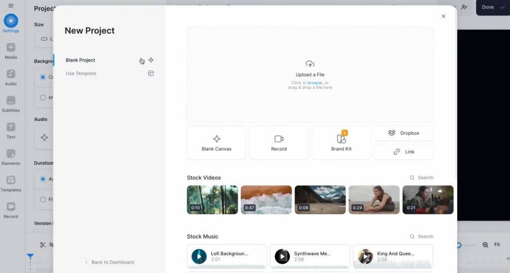 Veed.io AI video editor interface showing auto-subtitles, background removal, and AI editing tools