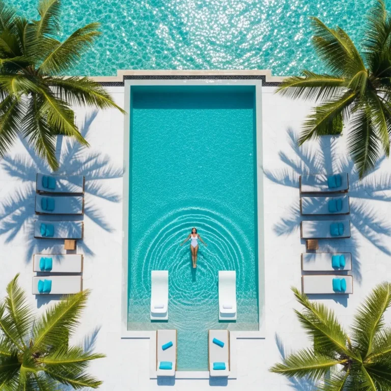 Google Imagen 4 AI generated luxury Maldives resort infinity pool aerial drone photography
