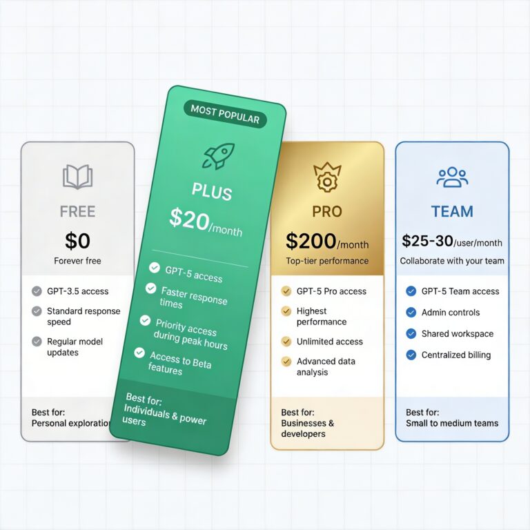 ChatGPT subscription plans comparison 2026 - Free vs Plus vs Pro vs Team pricing